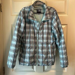 North Face jacket, light blue and black, size XL
